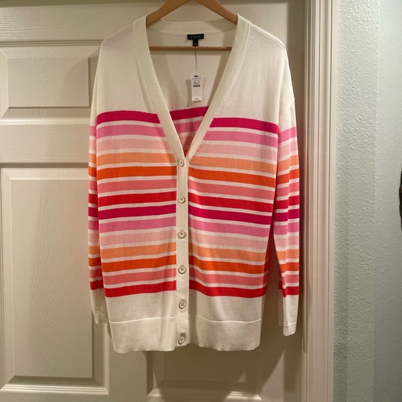 TALBOTS Multicolored Striped Girlfriend Cardigan with Buttons - Picture 2 of 8